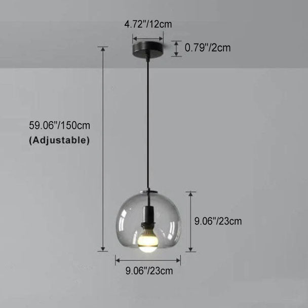 Suspension dôme en verre soufflé à la main gris fumé minimaliste léger