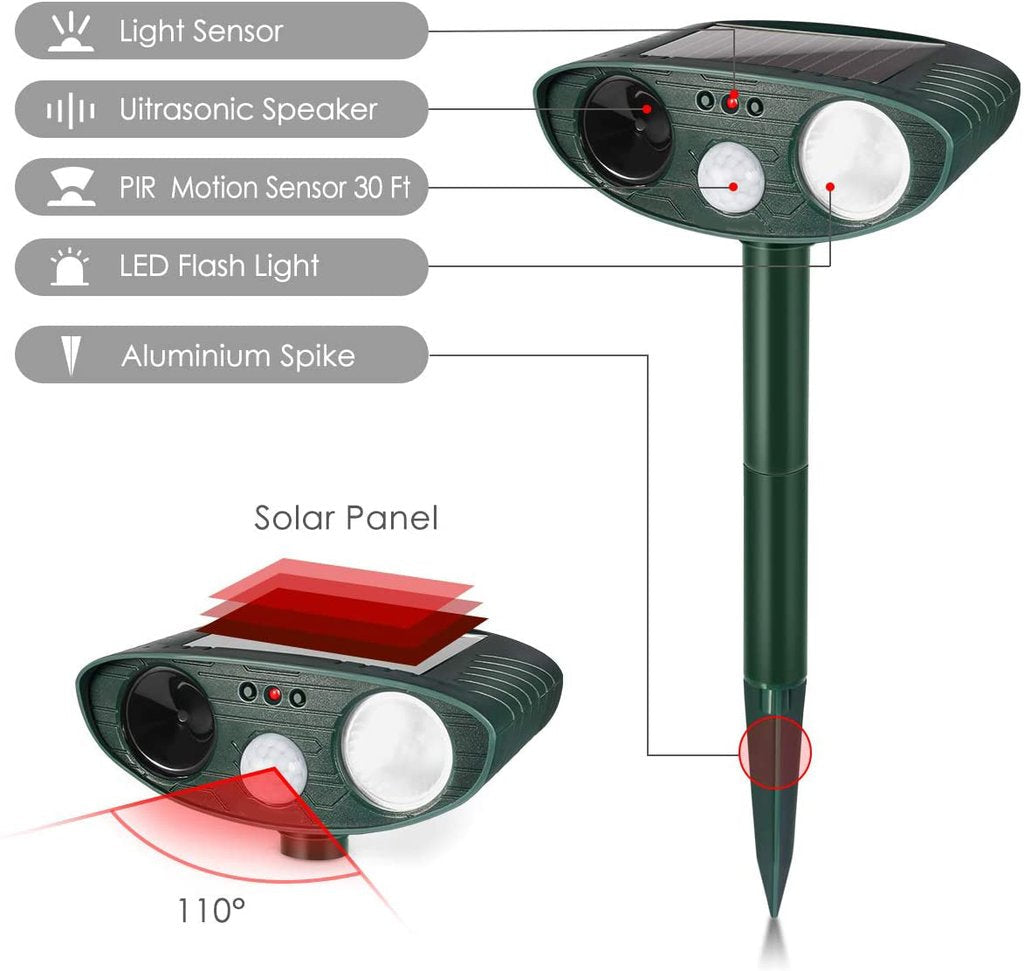 Katt Utendørs Solenergi Ultralyd Avskrekker - Bli kvitt katter på 48 timer eller det er GRATIS