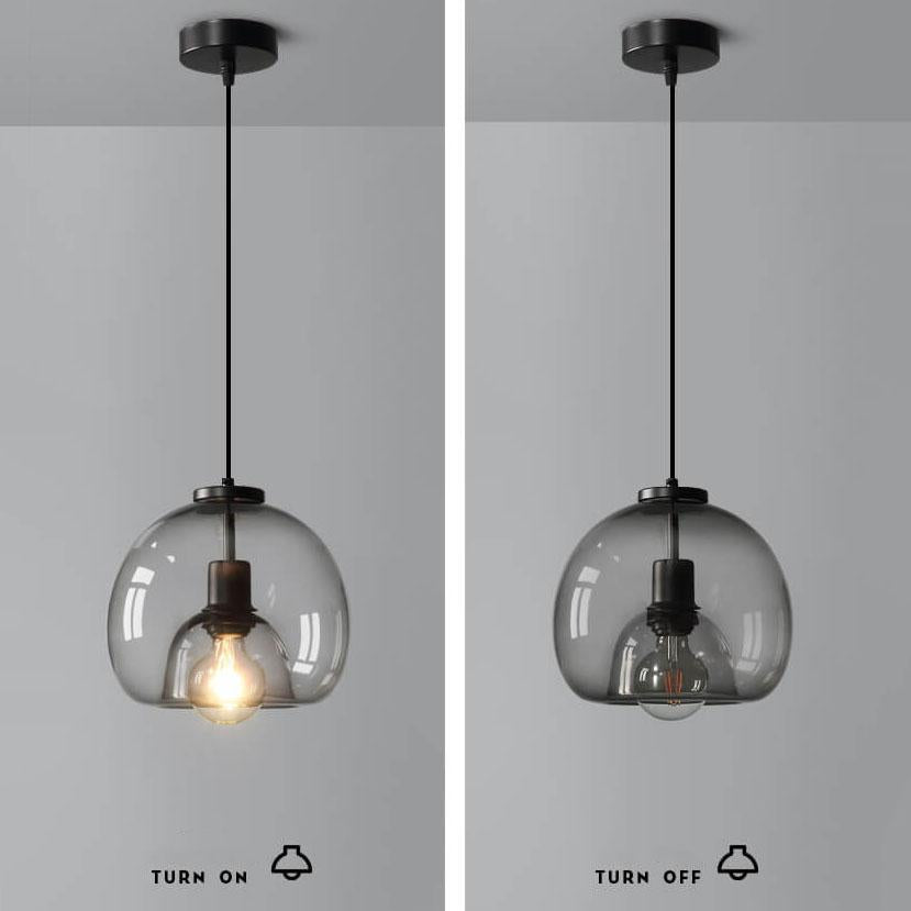Suspension dôme en verre soufflé à la main gris fumé minimaliste léger