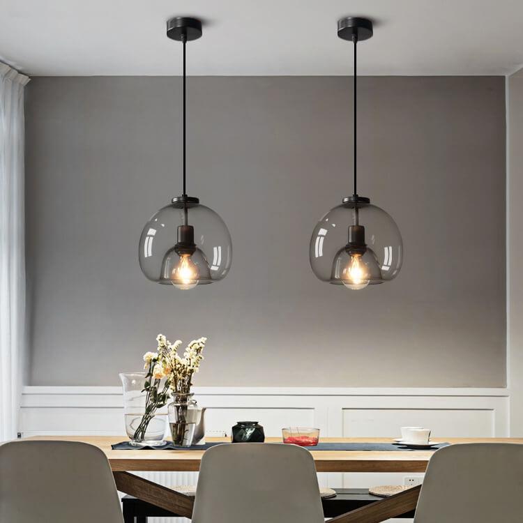 Suspension dôme en verre soufflé à la main gris fumé minimaliste léger