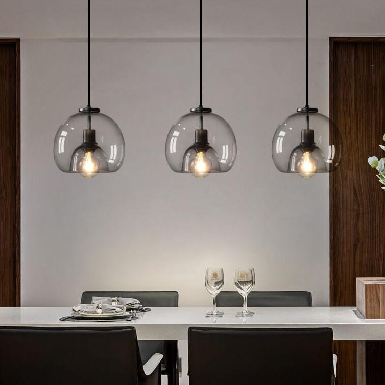 Suspension dôme en verre soufflé à la main gris fumé minimaliste léger