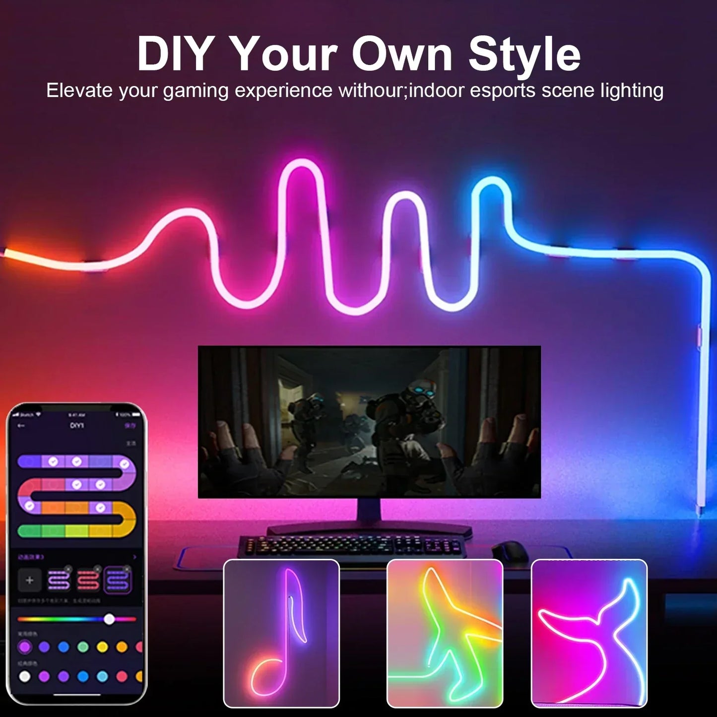 GlowBeat - RGB LED strip - Neon lighting - Music synchronisation - USB - TV and bedroom decoration