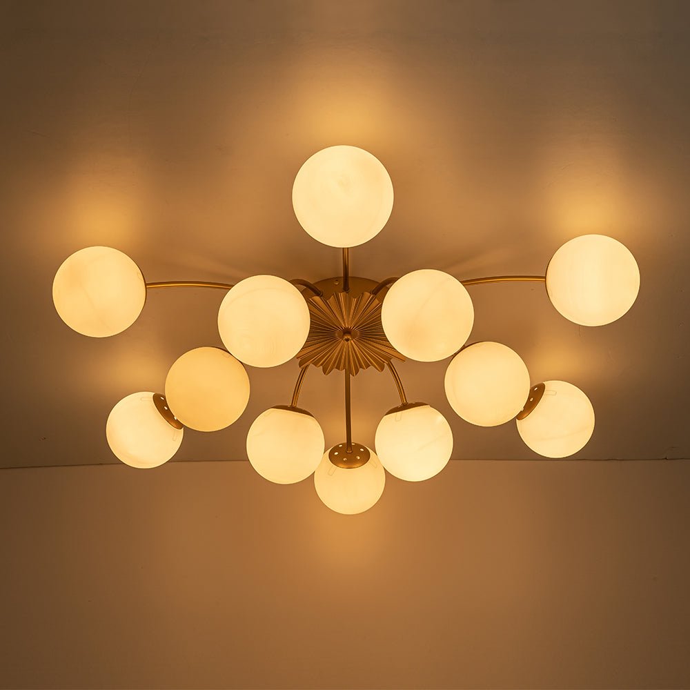 Plafonnier semi-encastré contemporain à 12 lumières avec globe en verre opalin