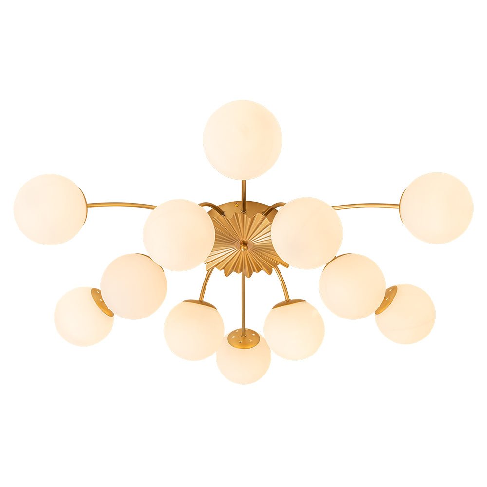 Plafonnier semi-encastré contemporain à 12 lumières avec globe en verre opalin