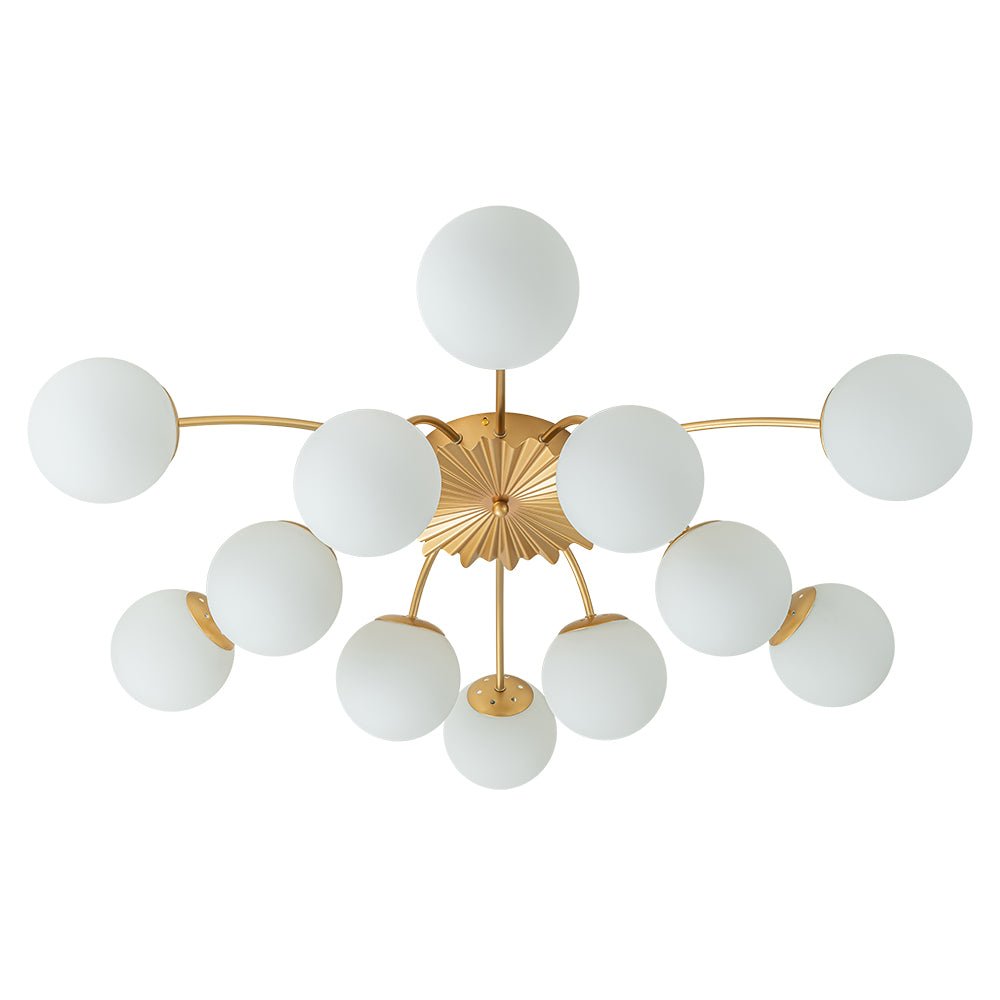 Plafonnier semi-encastré contemporain à 12 lumières avec globe en verre opalin