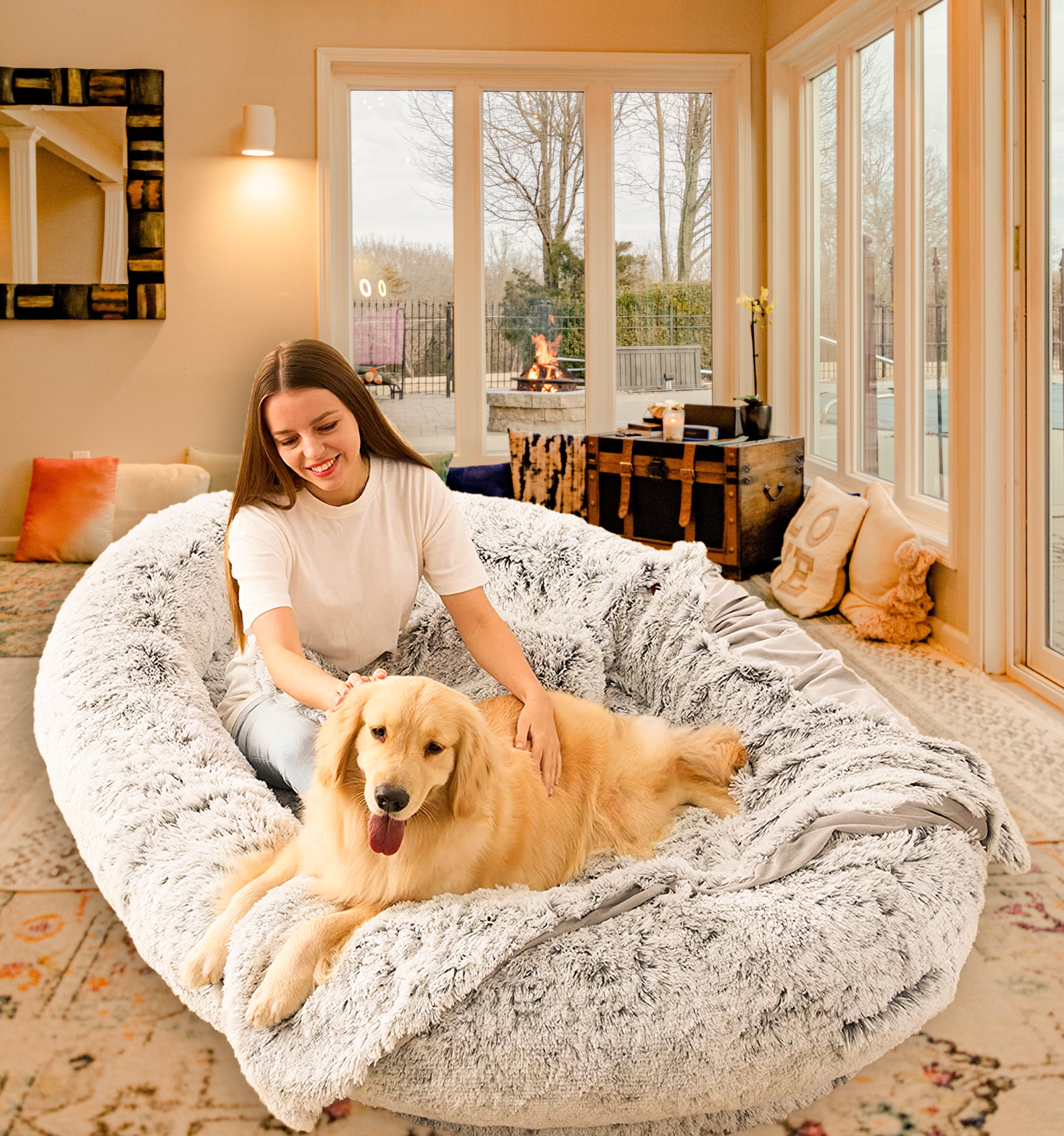 Luxury Super Large Human Dog Bed With Super Soft Pet Throw Blanket