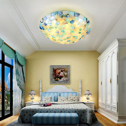 Contemporary Semi-Globe Metal/Shell LED Flush Mount Ceiling Light White/Blue/Orange