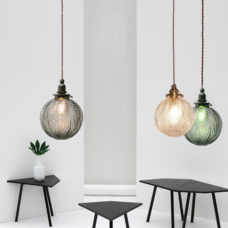 Lotus Texture Glass Globe Pendant Light