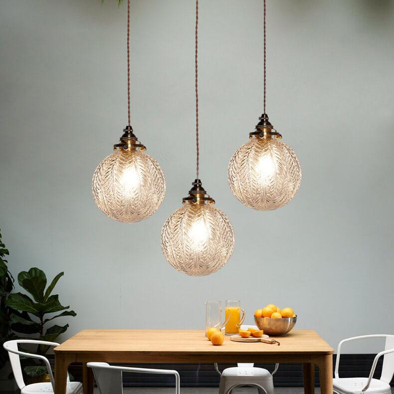 Lotus Texture Glass Globe Pendant Light