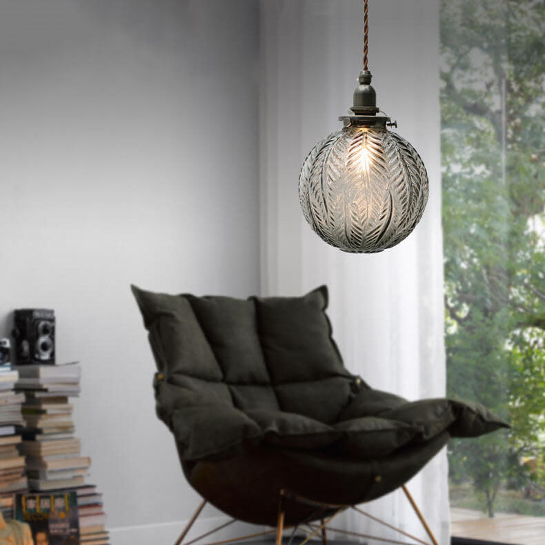 Lotus Texture Glass Globe Pendant Light