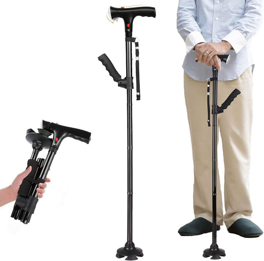 Folding Cane with Led Light, Adjustable for Arthritis, Disabled and Elderly