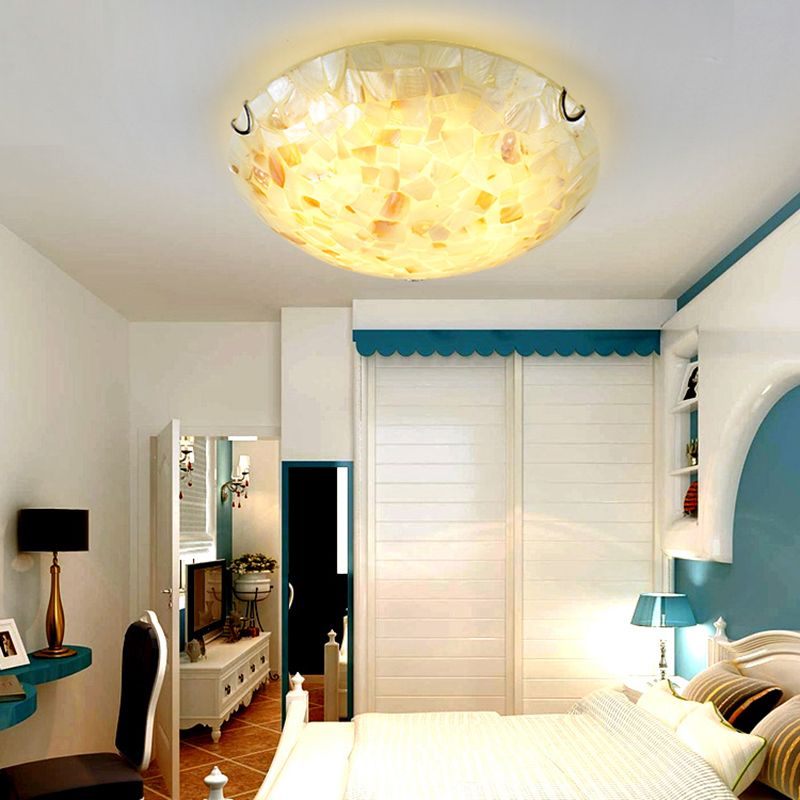 Contemporary Semi-Globe Metal/Shell LED Flush Mount Ceiling Light White/Blue/Orange