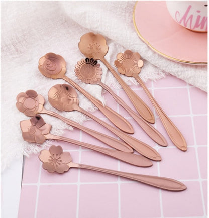 8-piece Stainless Steel Flower Teaspoon Set