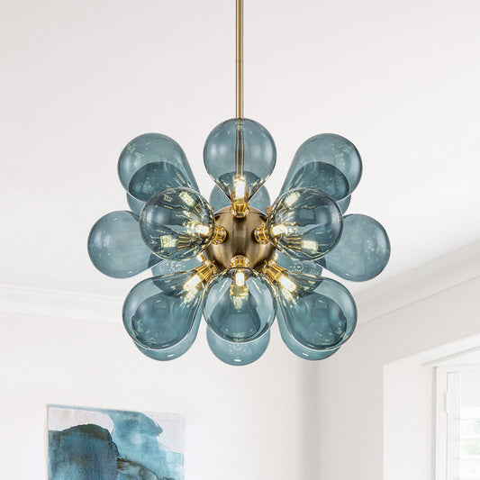 Contemporary 18-Light Hand Blown Glass Cluster Chandelier