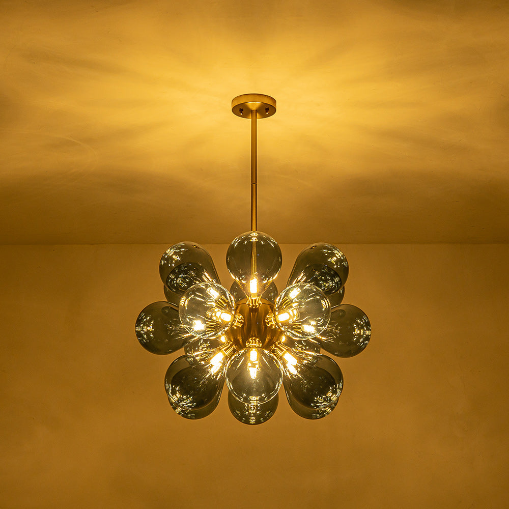 Contemporary 18-Light Hand Blown Glass Cluster Chandelier