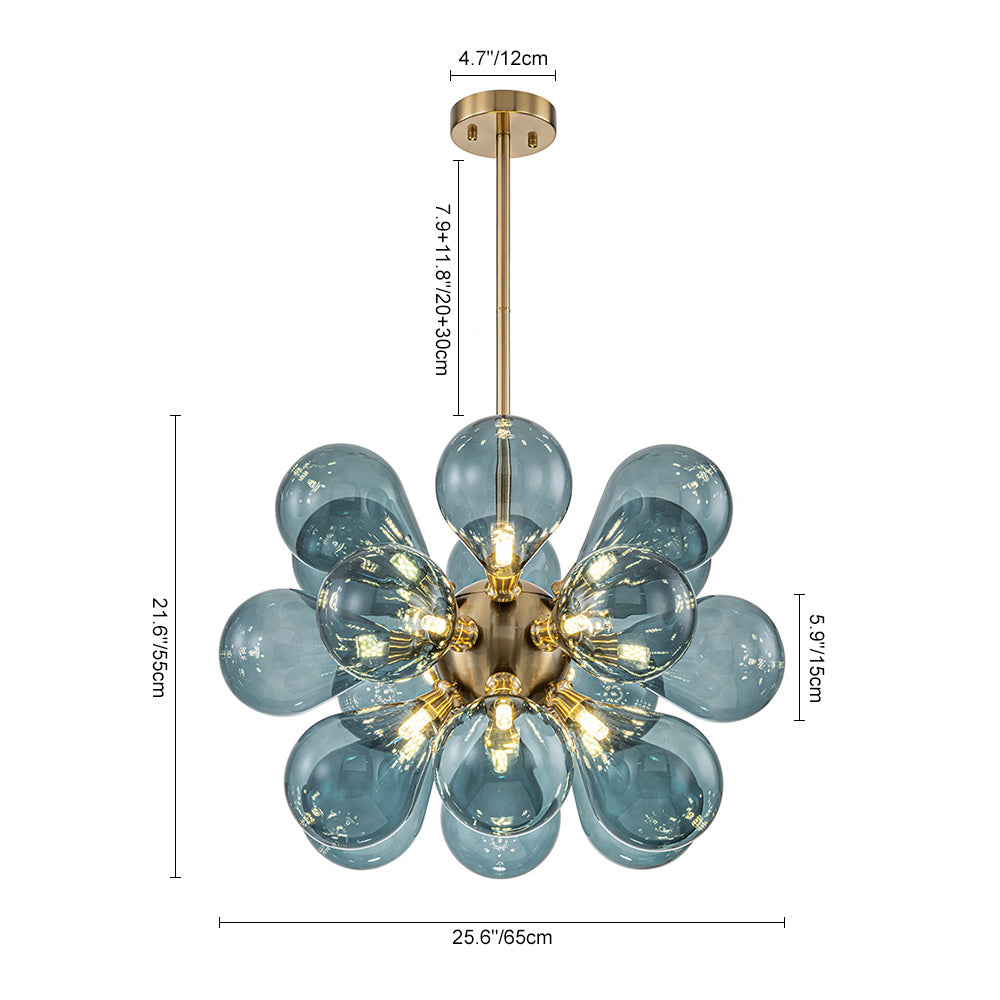 Contemporary 18-Light Hand Blown Glass Cluster Chandelier