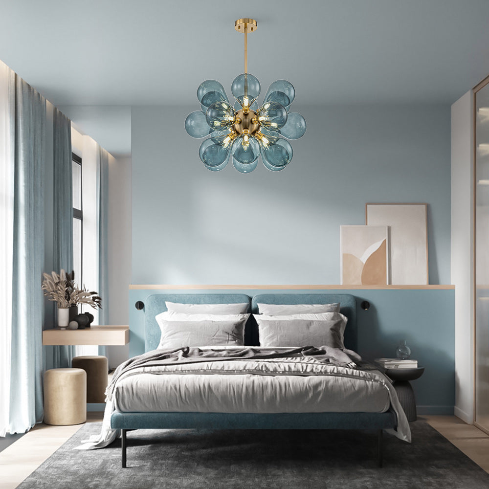 Contemporary 18-Light Hand Blown Glass Cluster Chandelier