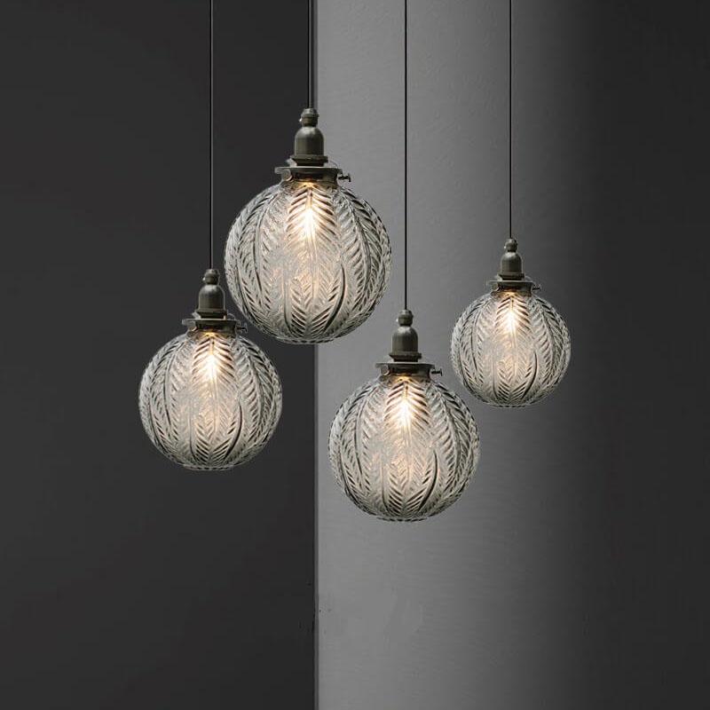 Lotus Texture Glass Globe Pendant Light