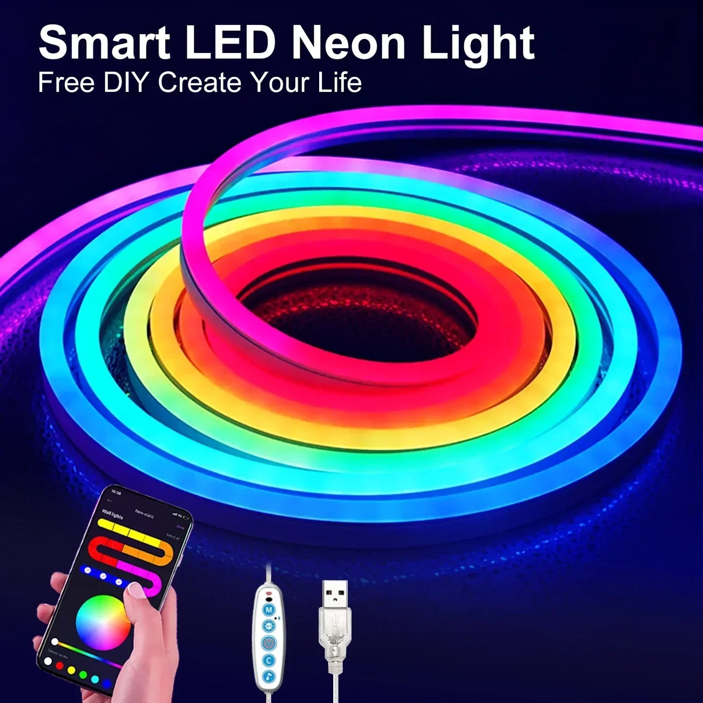 GlowBeat - RGB LED strip - Neon lighting - Music synchronisation - USB - TV and bedroom decoration