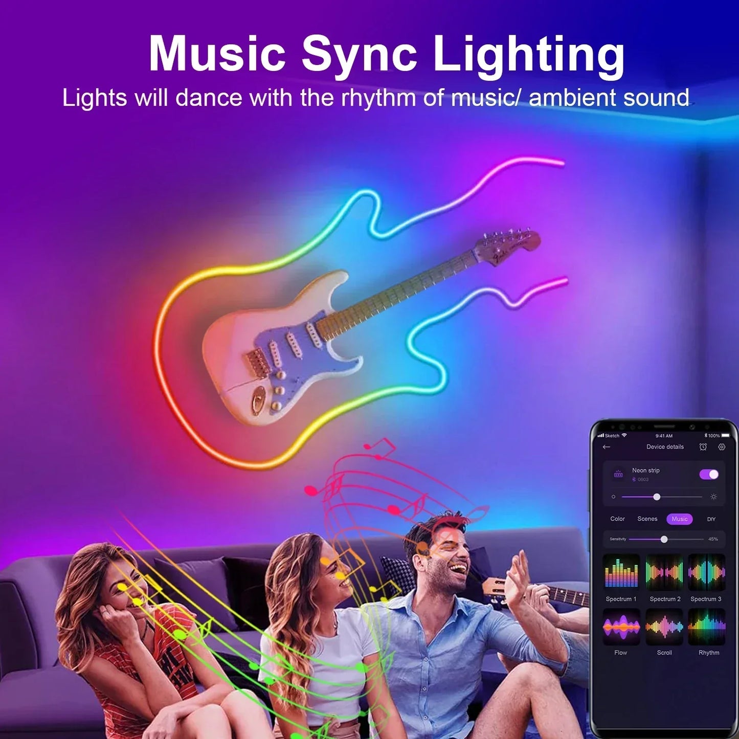 GlowBeat - RGB LED strip - Neon lighting - Music synchronisation - USB - TV and bedroom decoration