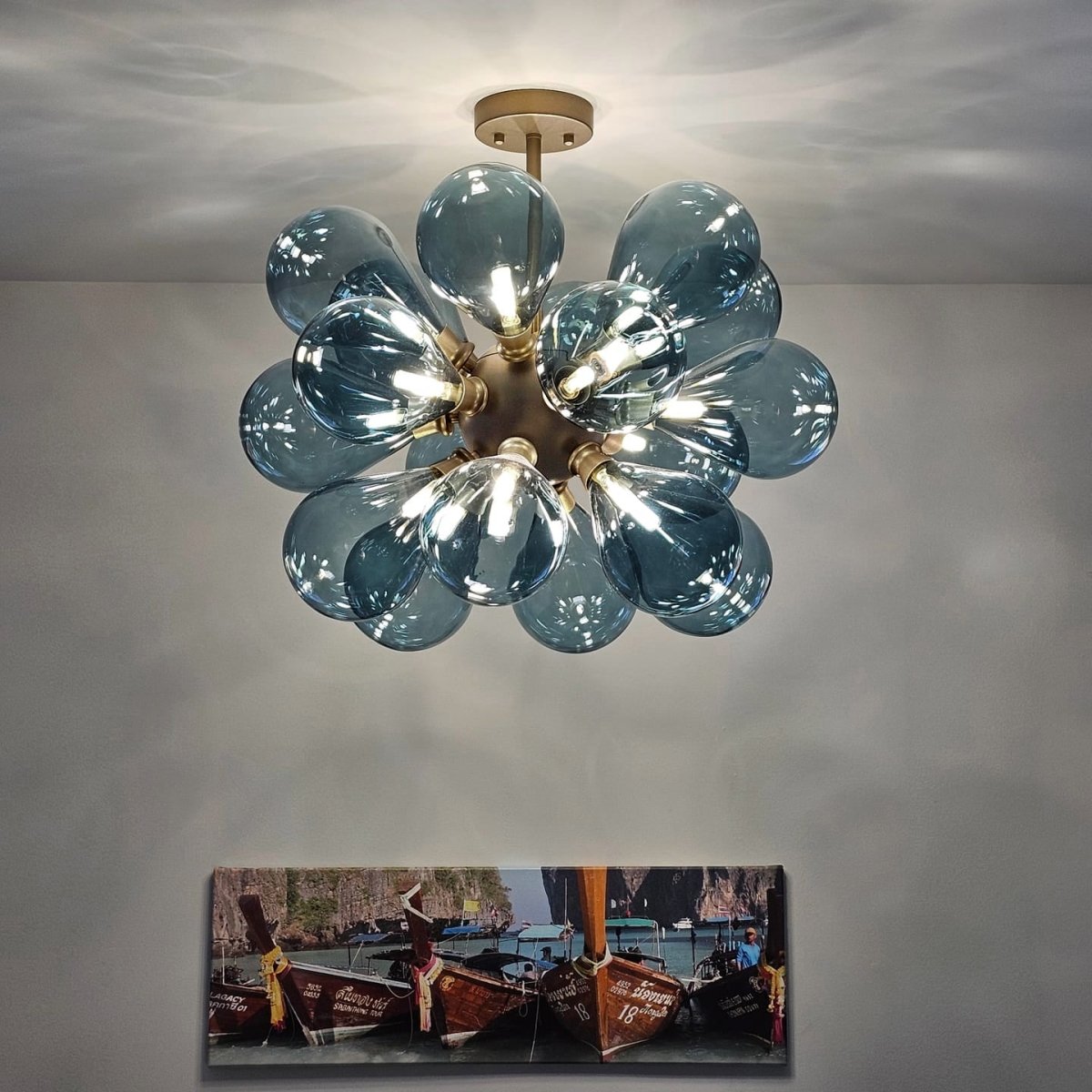 Contemporary 18-Light Hand Blown Glass Cluster Chandelier