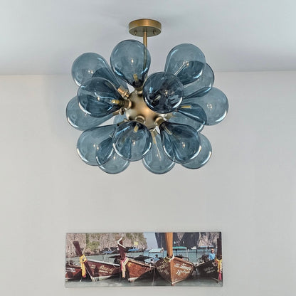 Contemporary 18-Light Hand Blown Glass Cluster Chandelier