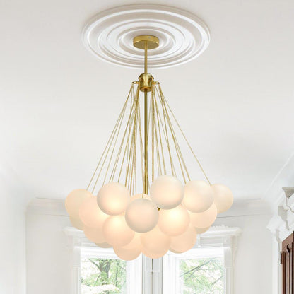 Contemporary 3-Light Cluster Glass Globe Frosted Bubble Chandelier